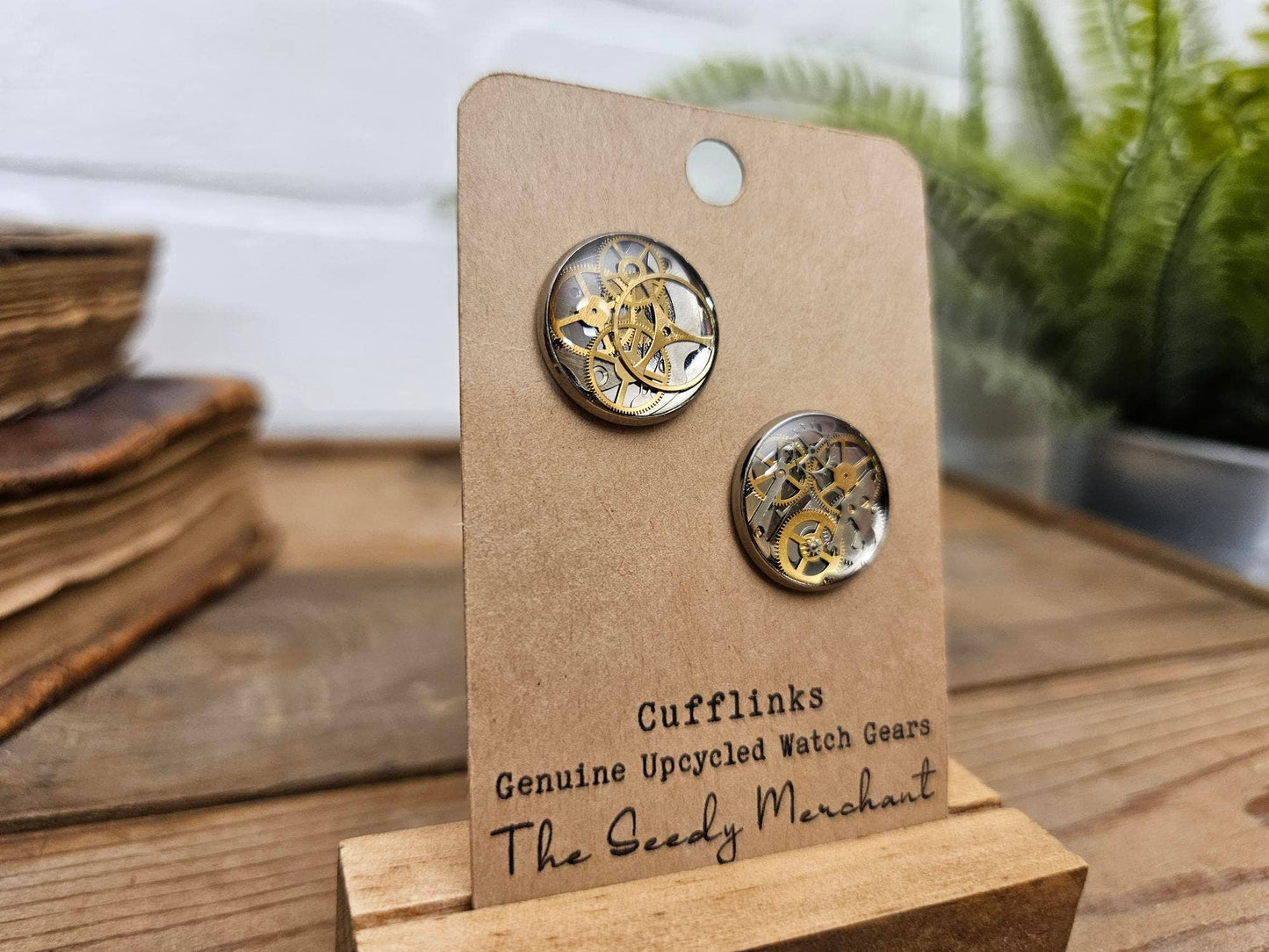 Steampunk Gunmetal Cufflinks Upcycled Watch Parts Set of 2