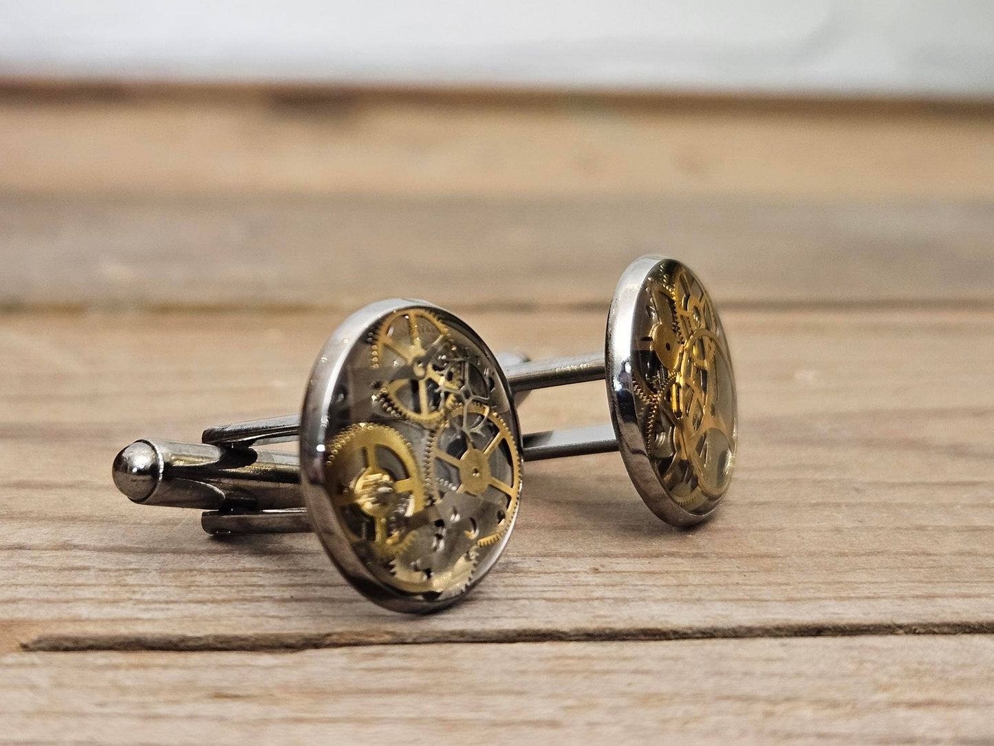 Steampunk Gunmetal Cufflinks Upcycled Watch Parts Set of 2