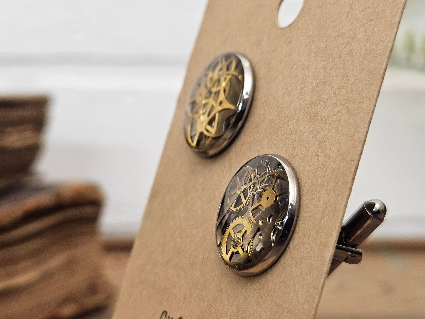 Steampunk Gunmetal Cufflinks Upcycled Watch Parts Set of 2