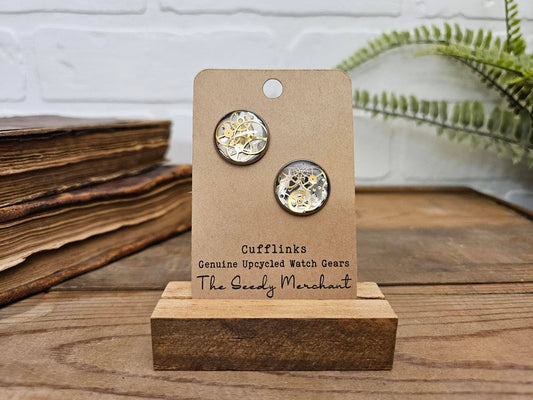 Steampunk Gunmetal Cufflinks Upcycled Watch Parts Set of 2